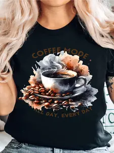 Coffee-Themed Printed T-Shirt, a Shirt for Coffee Lovers, a Gift for Coffee Enthusiasts, Coffee Style All Day Every Day