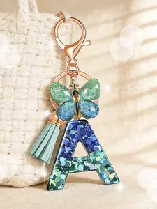 New Butterfly Letter Keychain, Resin Alphabet Shape Keyring with Tassel Bag Decoration, Elegant Car Hanging Pendant Gift for Women, Trendy Cute Keychain, Keychain for Bags