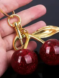 Cherry Bag Charm Pendant, Fashion Keychain, Elegant Car Keychain, Metal Keychain Purse, Stylish Accessory for Women
