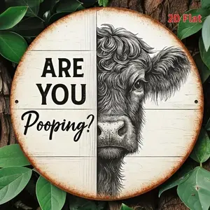 1pc Farmhouse Bathroom Decor Sign, Vintage Garage Signs - Vintage "ARE YOU Pooping?" Cow Design Metal Poster - Rustic Agricultural humor Wall Art - 8x8 Inch (20x20cm) Farm, Garage Decoration - Country Kitchen or Bathroom Decoration Gift, Humorous Design