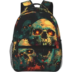 Dark Horror Skull Backpack for Women Men Teen School Laptop College Glowing Eyes Design Backpacks for Gifts Travel Hiking Work Camping, Polyester Lightweight Bookbag Back Pack