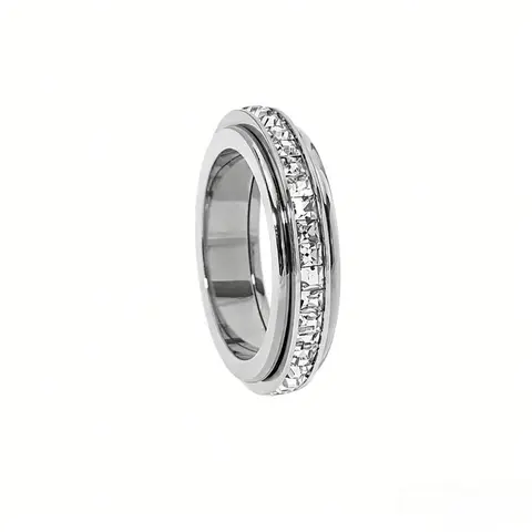 Eclat Mystique Jewelry Anxiety Ring for Women and men Titanium Steel Spinner Fidget Band Rings Cubic Zirconia Relieving Anxiety Wedding Promise Lucky Rings Comfort Fit Size 5 to 12 Valentine’s Day gift