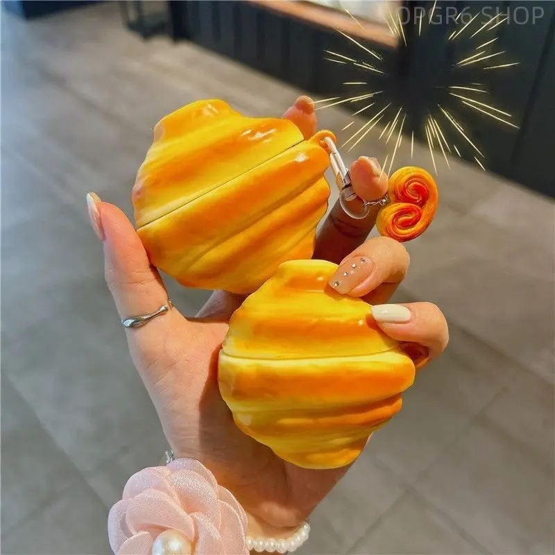 Creative Bread Shape Silicone Earphone Case Compatible With AirPods Pro 3, AirPods 3, AirPods 4, Cute Cartoon Shockproof Soft Protective Cover Anti-Lost Bluetooth Headphone Shell With Keychain Hole