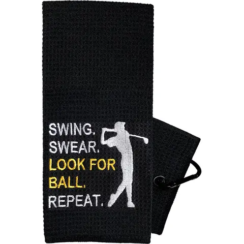 Golf Towel, Soft Absorbent Embroidery Golf Towel with Clip, Portable Golf Towel for Outdoor Sports, Valentine's Day Gift, Golf Accessory, Golf Supply, Golf Equipment