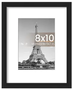upsimples 8x10 Picture Frame, Display Pictures 5x7 with Mat or 8x10 Without Mat, Wall Hanging Photo Frame, Black, 1 Pack