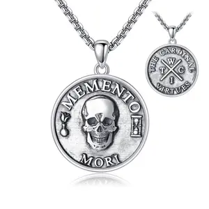 Memento Mori Pendant Necklace 925 Sterling Silver Gothic Skull Stoic Necklace Jewelry Gifts for Women Men TikTokShopBlackFriday