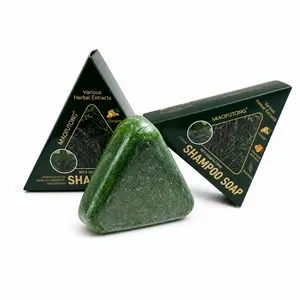 Nature Triangle Shampoo Bar – Traditional Mild Daily Lightweight Cleanser for Women & Men, Hair Growth, Strengthening, Thickening, Volumizing, Deep Cleansing, Scalp Refreshing, Ideal for Oily Hair, With Bubble Net Herbal Haircare