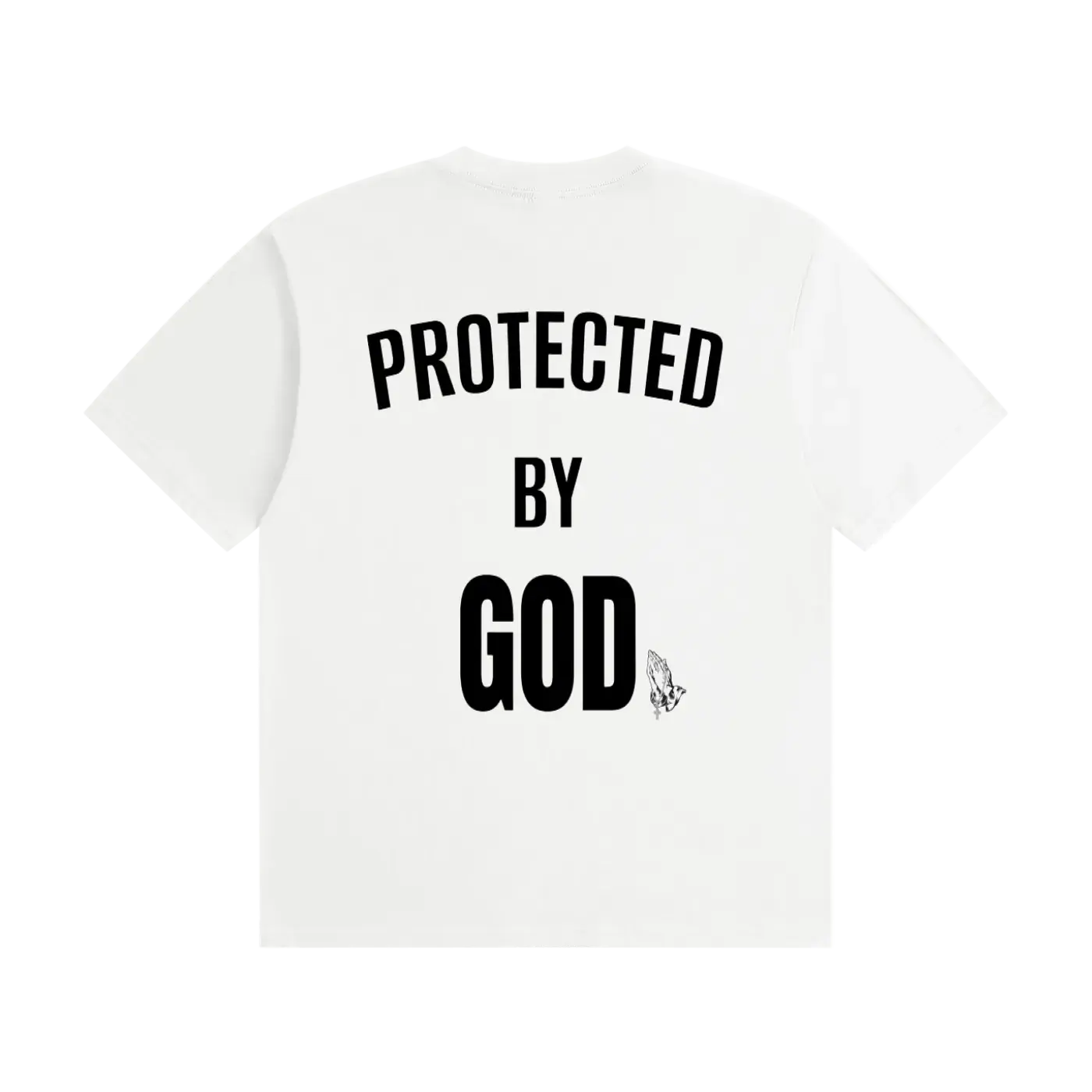 Men's Casual T-Shirt with "PROTECTED BY GOD" Graphic Print, Streetwear Top in Heavyweight 100% Cotton, Short Sleeve