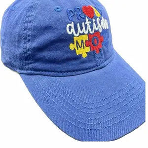 Autism Mom Blue Embroidered Hat with Puzzle Piece Design for Autism Awareness