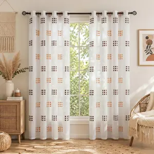 2 Pcs 52x84 Inch Grommet Top Curtains, Elegant Cut Flower Curtains with Two-tone Nine-grid Pattern, Stylish Window Drapes for Bedroom, Living Room and Home Decoration CT278