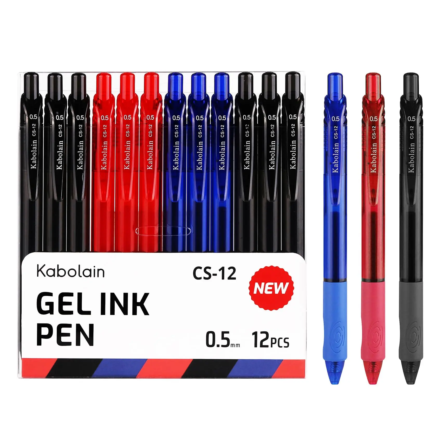 12 Pack Gel Ink Pens, 0.5mm Retractable Ballpoint Pens(Black/Blue/Red), Fine Point Smooth with Soft Grip, Office School Supplies for Writing Men/Teacher