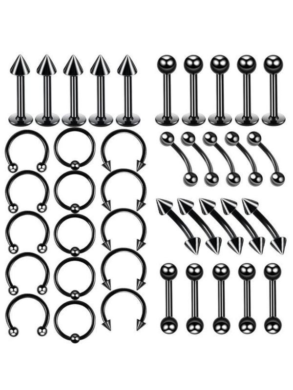 40-Piece Minimalist Stainless Steel Nose Studs and Lip Rings Set, Hypoallergenic Body Jewelry for Men and Women, Versatile Piercing Accessories, Nose Piercings Kit