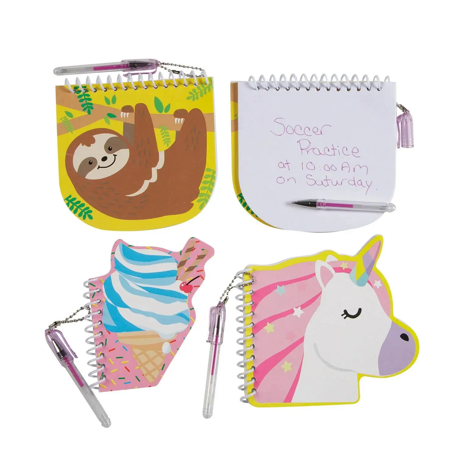 Fun Express Spiral Notebooks with Pens - 4.5"-5.5" Size, 30 Pg, Fun Designs, 12 Pcs, Kids' Gifts (Office Stationery Writing Supplies)