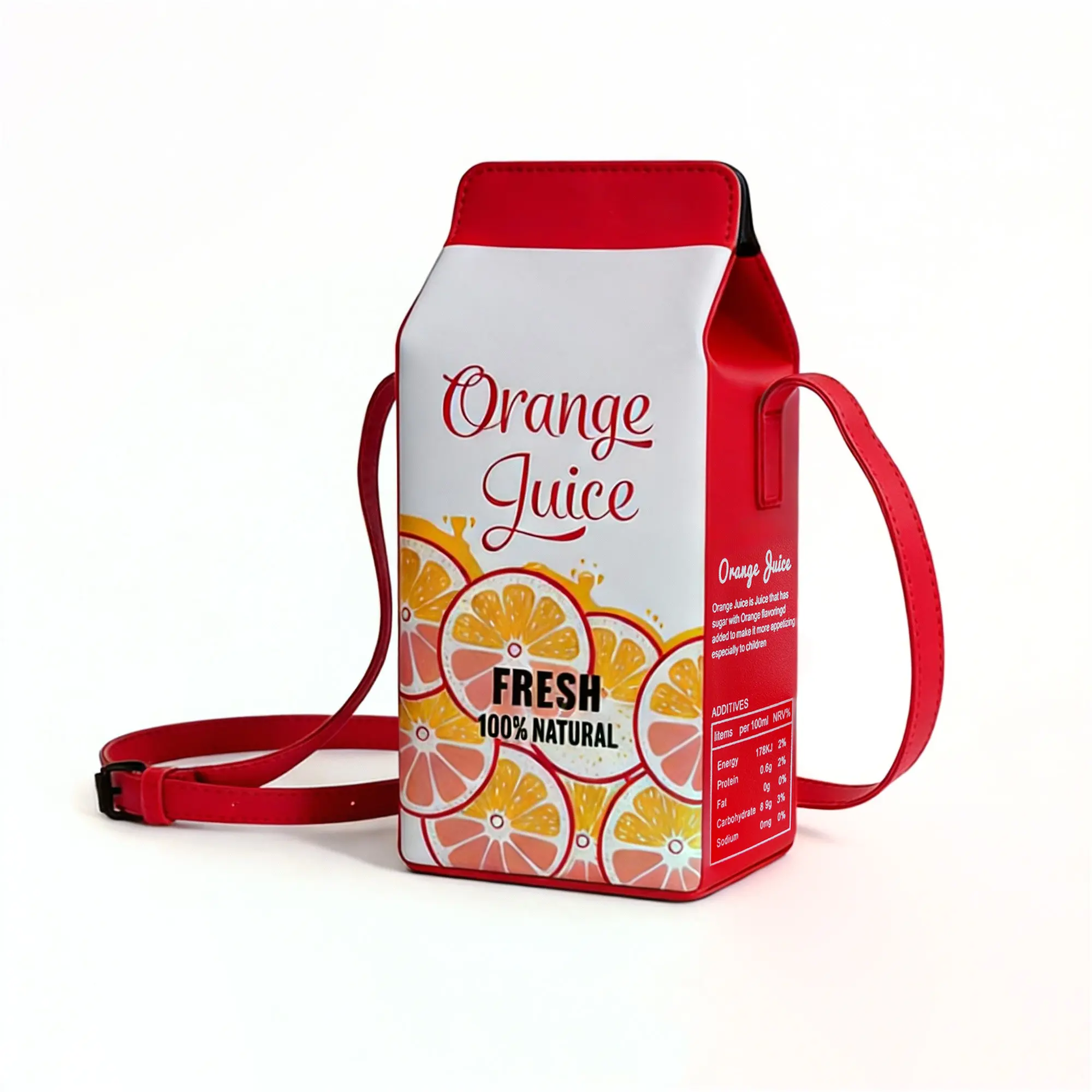 Women's Casual Crossbody Bag - Playful Orange Juice Themed Cartoon Shape, Durable PU Leather, Vivid All Over Print, Fashion Bags, Crossbody Shoulder Handbag, Handbags for Women