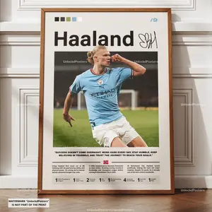 Erling Haaland Poster, Haaland Manchester City, Framed Manchester City Print, Football Striker Decor, Soccer Star Artwork, Haaland Wall Art