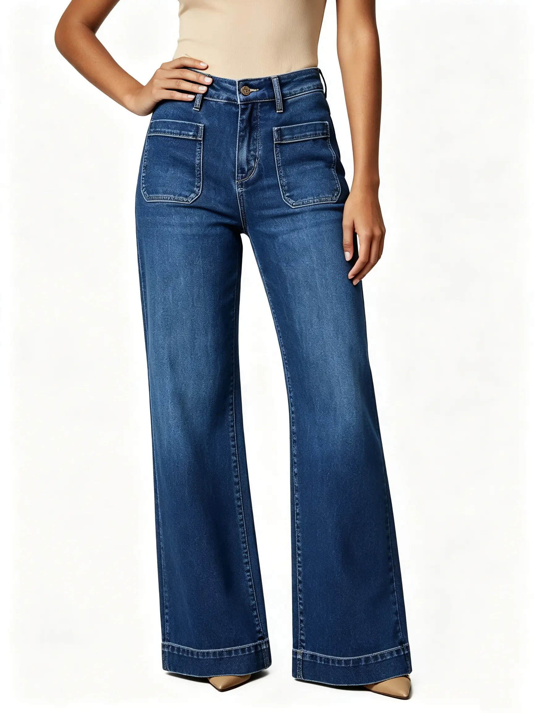 Women's Wide Leg Jeans High Waisted Tummy ControlStretchy Pockets Front Straight Leg Jeans Womenswear trouser jeans