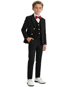 Boys 4-Piece Gentleman Junior Suit Set Classic Sets 👔 | Blazer + Vest + Pants + Bow Tie | Black/Navy/Grey/Pink/White/Beige | No Shirt Included | Perfect for Birthdays, Weddings, Graduations, Performances, Family Photos & All Formal Occasions-24137