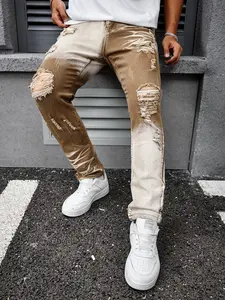 Stitch Patch Ink Cat Whisker Denim Slim Straight Washed Vintage Stitching Jeans, Pants, Trendy Casual Wear, Perfect Fit Comfortable Style