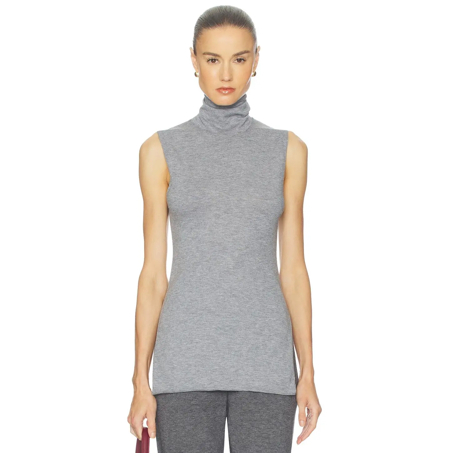 Helsa Kerstin Sleeveless Turtleneck in Light Heather Grey