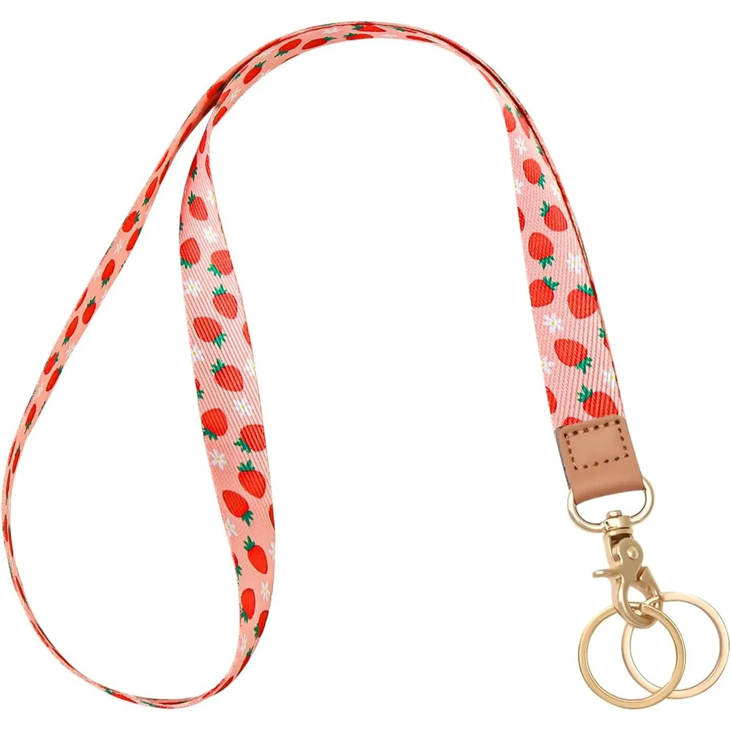 Badge Lanyard for ,  Lanyard Strap with Dual Keyrings Metal Hook for ID Badges, Long Cute Lanyard  for Women Girls, Red Strawberry