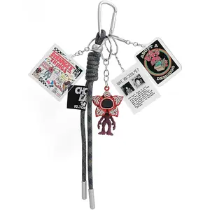 Stranger Movie Theme Keychain Set, 5 Piece Dark Style Bag Accessories, Car Keys Charm, Unique Personalized Gift