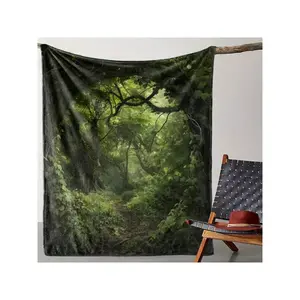 Enchanted Green Forest Path Flannel Throw Blanket