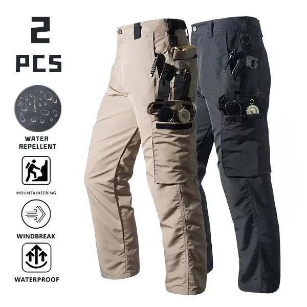 Men’s 2-pack multi-pocket waterproof tactical cargo pants — windproof, straight-leg functional hiking work pants