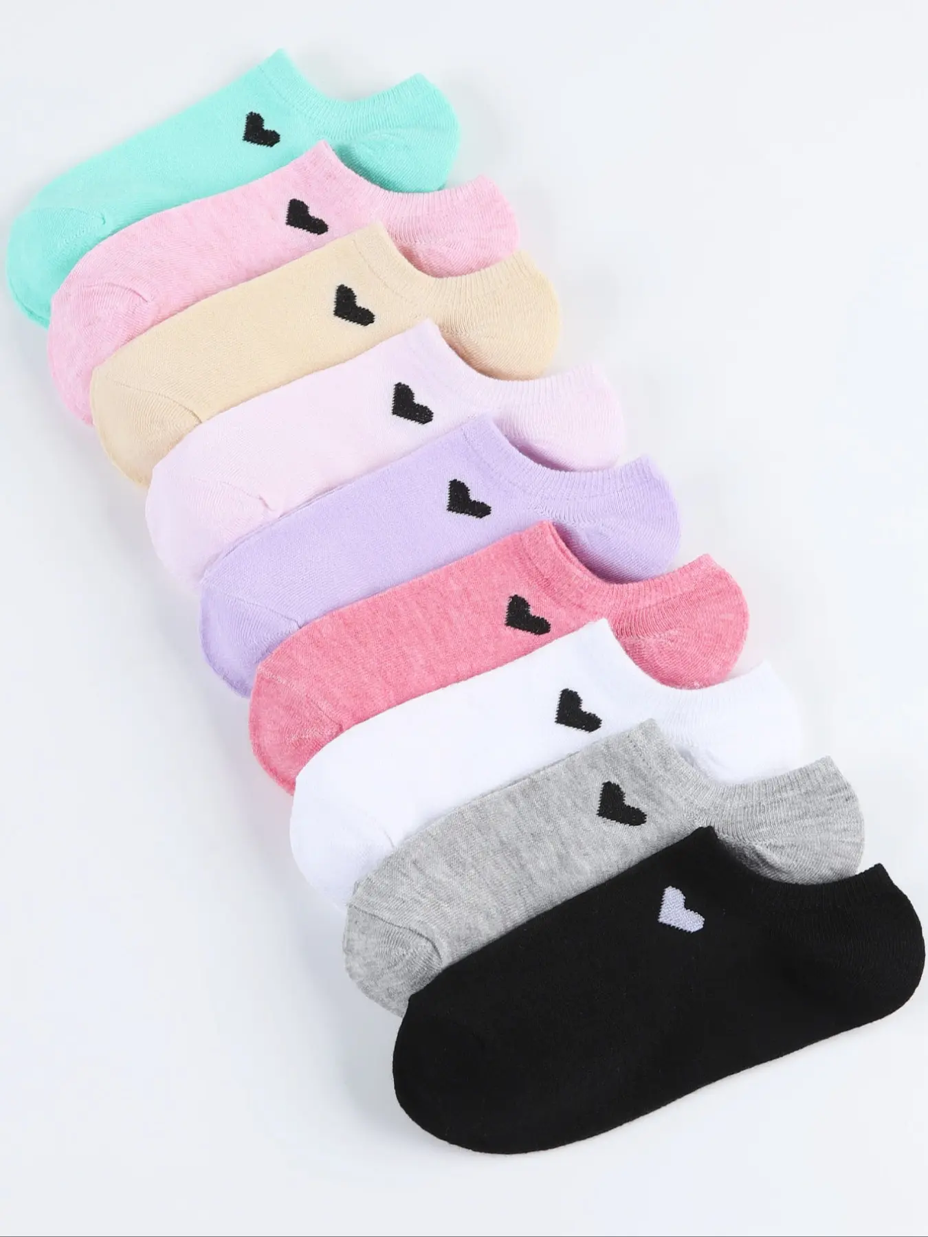 9 Pairs/15 Pairs Unisex Invisible Boat Socks, All-Season Breathable Heart Pattern Short Socks, Comfortable Simple Casual Soft Socks for Women