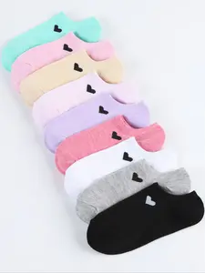 9 Pairs/15 Pairs Unisex Invisible Boat Socks, Comfortable Simple Women's Socks, All-Season Breathable Heart Pattern Short Socks, Casual Soft Socks
