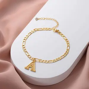 Stainless steel anklet 26 initials anklet golden Cuban chain anklet ladies daily wear gift