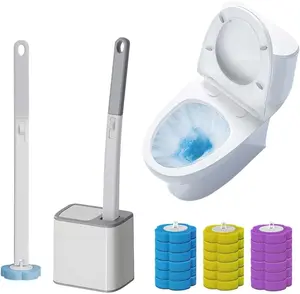 Upgrade Disposable Toilet Brush, Disposable Toilet Cleaning Set with Holder & Refills, Extended Handle Bowl Brush for Hygienic Bathroom Maintenance, 30 Disinfecting Heads Included