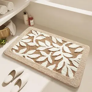 Leaf Pattern Bath Mat, Bathroom Drying Doormat, 1 Count Non-slip Soft Water Absorbent Bathroom Mat, Bathroom Accessories for Home Bathroom Hotel Dormitory Decor