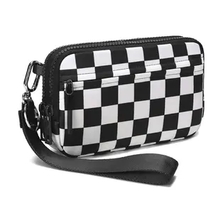 2-in-1 Wristlet Crossbody Bag Women's Colorblock Checked Pattern Purse Versatile Stylish for Daily Commuting High-Quality Bum Bag