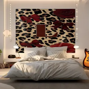 Leopard Print Red Bow Rose Tapestry, Personalized Wall Decor with Letter "L", Soft Polyester Fabric, Vintage Girly Style for Bedroom and Dorm Decoration, Wrinkle-Resistant and Shape-Retaining, Durable and Easy to Clean, Maintains Beauty with Long-Term Use