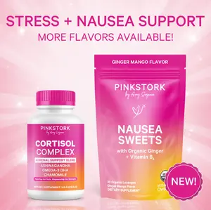 Pink Stork Stress + Nausea Support | Cortisol Supplements for Women + Stomach Support | USDA Organic Nutrients | Ashwagandha, Saffron, Vitamin B6, Vitamin D | Supplements for Women's Health