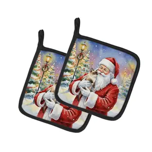 Carolines Treasures FNT1139PTHD 7.5 x 7.5 in. Mekong Bobtail Cat with Santa Claus Pot Holders, Pack of 2