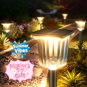 Summervibes,[Mother's Day Gift] Sophisticated, Luxurious & Elegant Solar Pathway Lights |Adjustable Warm&Cool White Easy Installation Auto On/Off & Waterproof | For Garden, Yard & Driveway,solar outdoor lights,Solar Floor Lamps Outdoor Lights