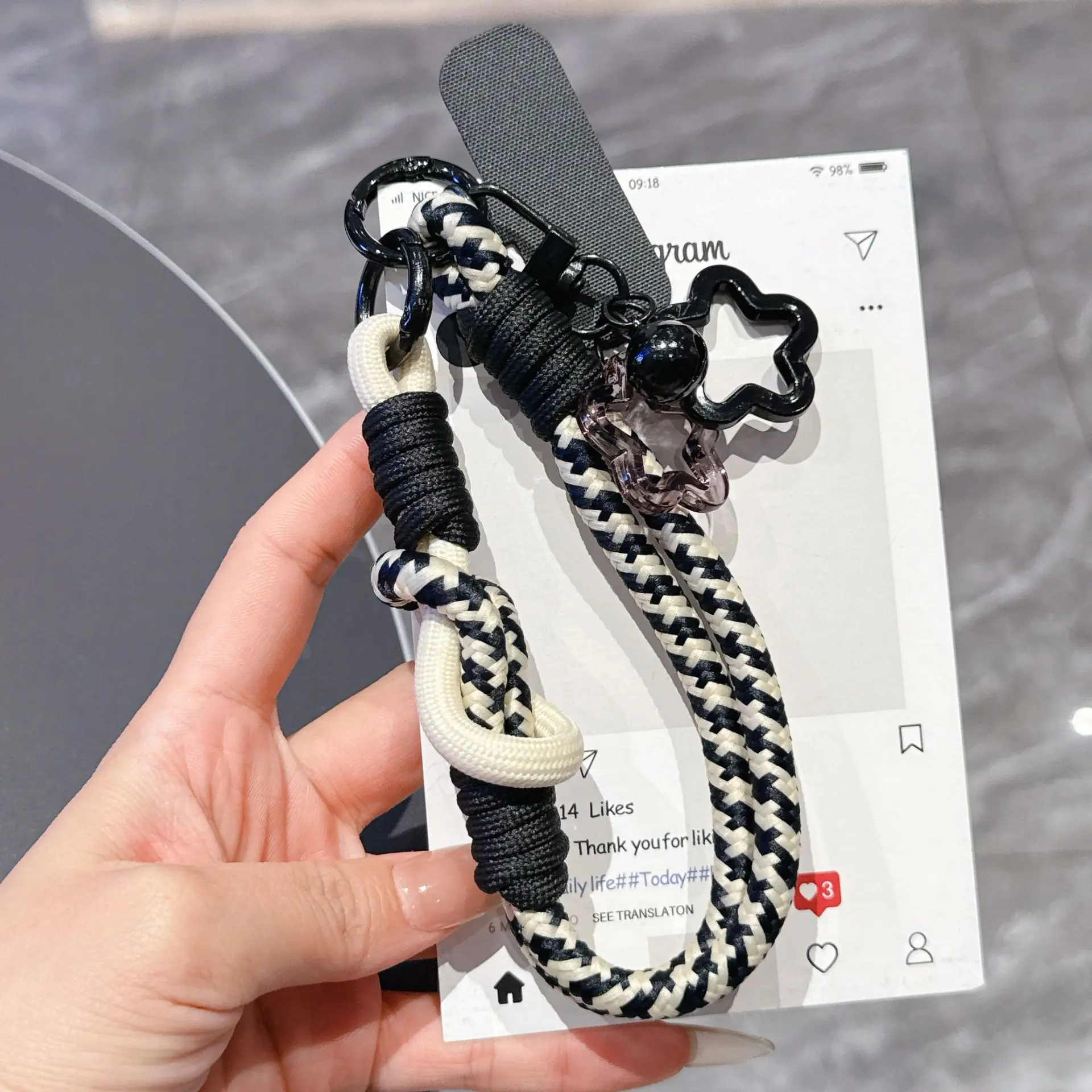 Black Rice White Star Fun Lanyard + Black