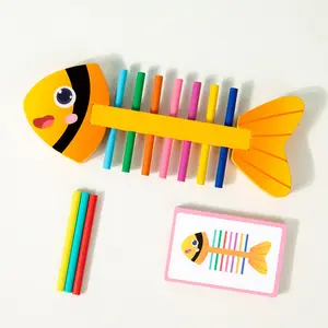 Colorful Wooden Rod Sorting Toy Set, Shape Sorter, Fish Bone Theme, 10 Colorful Rods & 10 Dual-Sided Cards, Ideal for Kids Ages 3-9, Perfect Gift