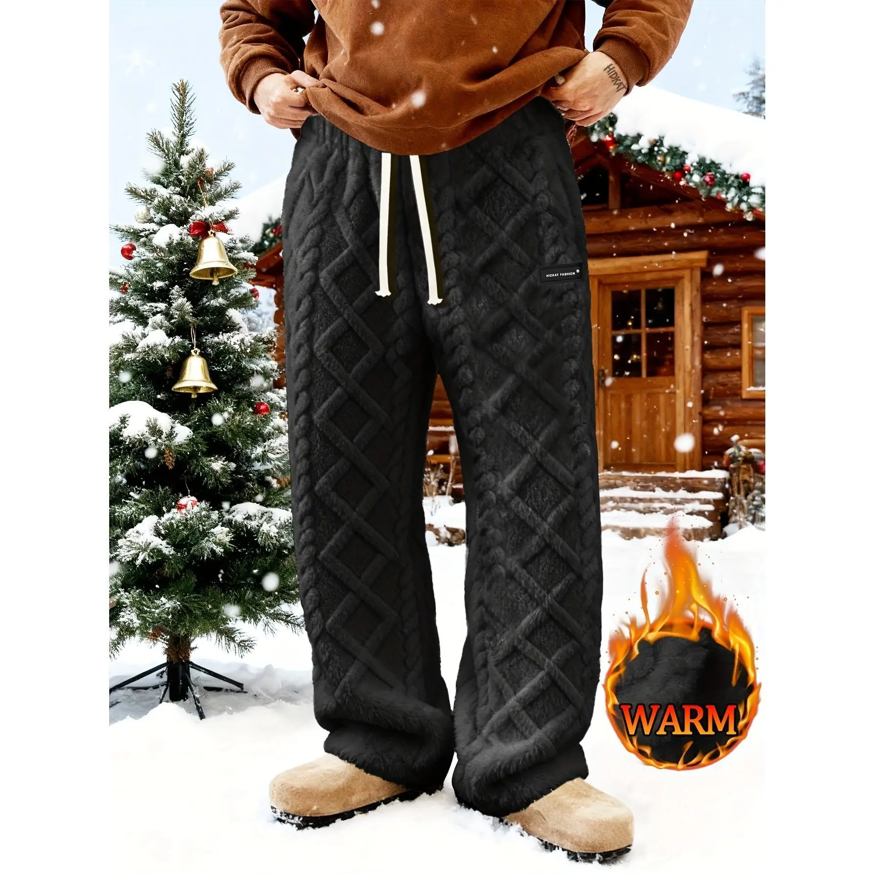 Men's Fleece Lined Winter Pants, Men's Warm Sherpa Lined Joggers, Men's Thermal Trousers, Men's Elastic Waist Fleece Pants