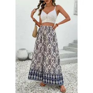 Boho Smocked High Waist Wide Leg Pants