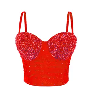 Tank Halter Tube Top Short Hand-Stitched Beading Glisten Fishbone Bra Blusas Corset Summer Spring Rave Outfits Weighted Vests Woman Vest Sexy Clothes Girls Inner Clothing Sling Wedding Party Blind Date Stage Party Shaper Halter Crop Tube Top