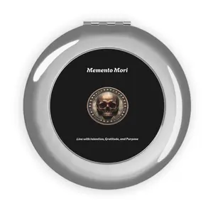 Silver "Memento Mori" Compact Travel Mirror - Home & Bathroom Supply with "Live with Intention, Gratitude, and Purpose" Motto