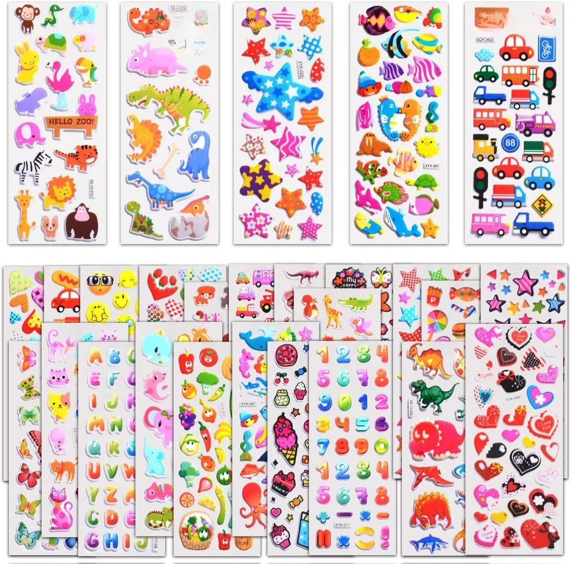 3D Puffy 3d Paper Die-Cut Adhesive Decorative Stickers for Kids – 1000+ Stickers, 40 Different Sheets Variety Pack for Scrapbooking, Gifts, Rewards (Animals, Stars, Fishes, Hearts, Dinosaurs, Cars & More), 3D Paper Stickers, Die-Cut Stickers