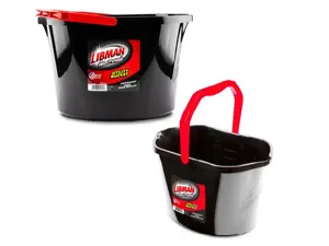 Libman Heavy Duty 3.5 Gallon Utility Bucket Oval Polypropylene Black with Red Handles