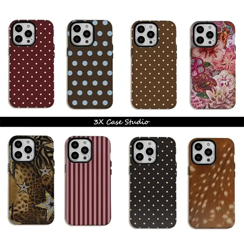 Luxury Ins Brown Red Polka Dots Magsafe Phone Case For iPhone 17 16 15 14 13 12 Pro Max Plus Anti Fall Birthday And Holiday Gifts Case Cover