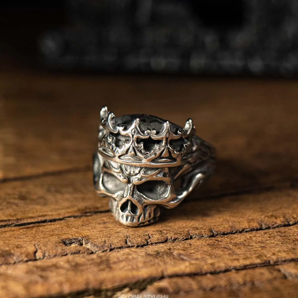 Skull Crown Statement Ring, Retro Dark Style, Niche Creative, Versatile Simple High-End Design Open Ring, Daily Wear, Birthday Gift, Artificial Gemstone Jewelry Accessory, Statement Rings