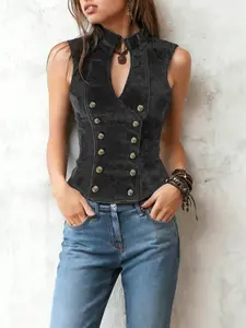 This Velvet Vest Sleeveless is Western Grunge Perfect Double-Breasted Corset Top This Velvet Vest Sleeveless is Western Grunge Perfect Double-Breasted Corset Top
