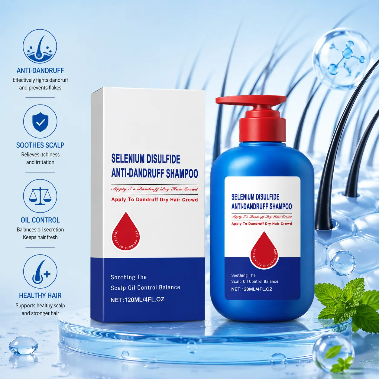 Selenium Disulfide Anti-Dandruff Shampoo for Itchy Scalp Relief and Oil Control - Gentle Cleanser for Men & Women, All Hair Types Including Oily & Dyed, 120ML Travel Size, Wavy, Refreshing, Limited Edition, Cleansing Shampoo