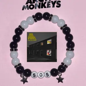 Arctic Monkeys Beaded Bracelet with Black and White Beads, 505 Design, Includes Star Charms